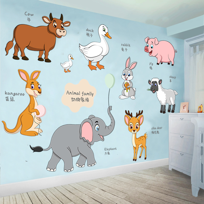 Children's room cartoon anime wall stickers cute animal small pattern stickers early education picture animation car stickers waterproof