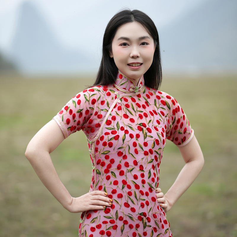 Cangshan Yiyi X Nian Nian [Ying Tao] Cherry Blossom Velvet Cheongsam Short Sleeve/Sleeveless Cute Pink