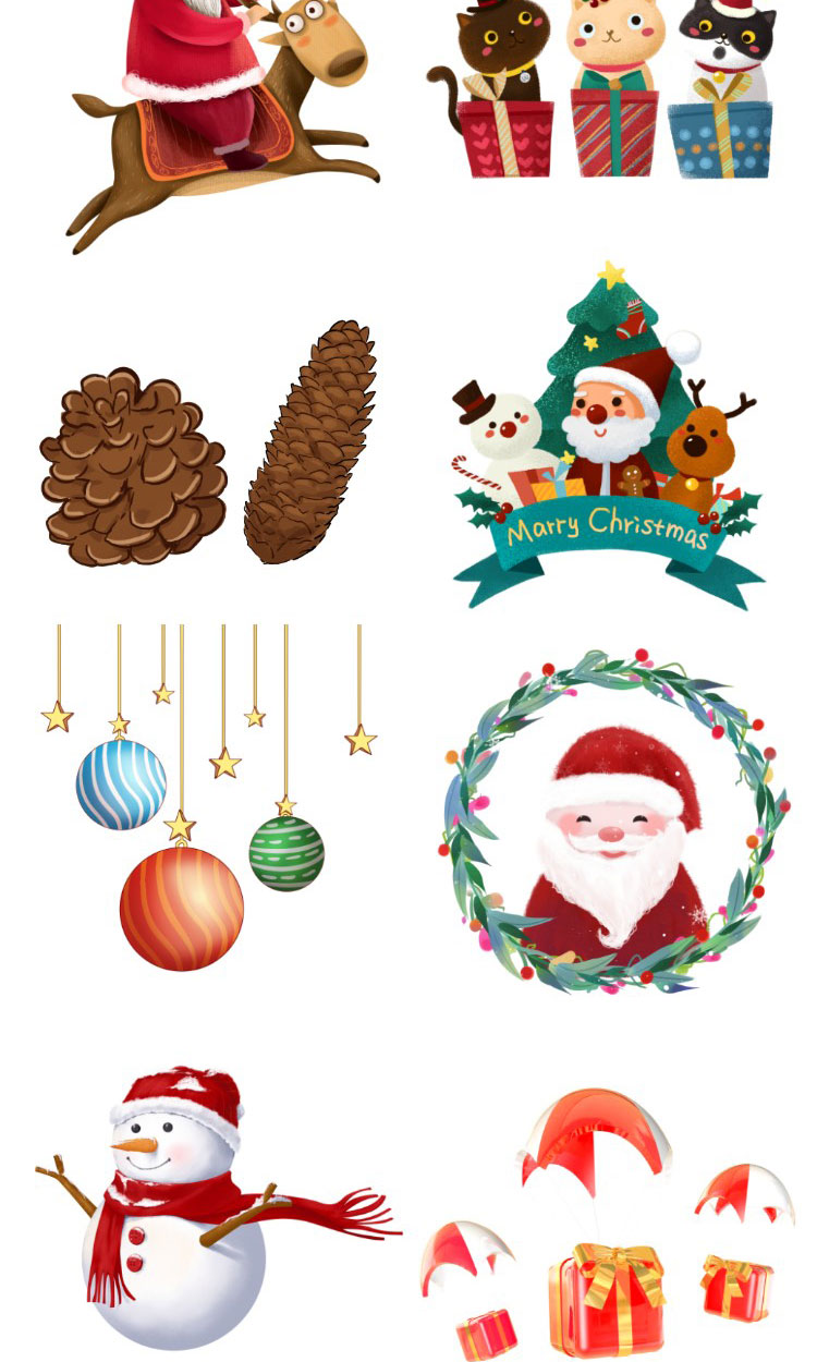 金色圣诞节元素卡通圣诞老人驯鹿设计海报png透明免扣图片素材插图7