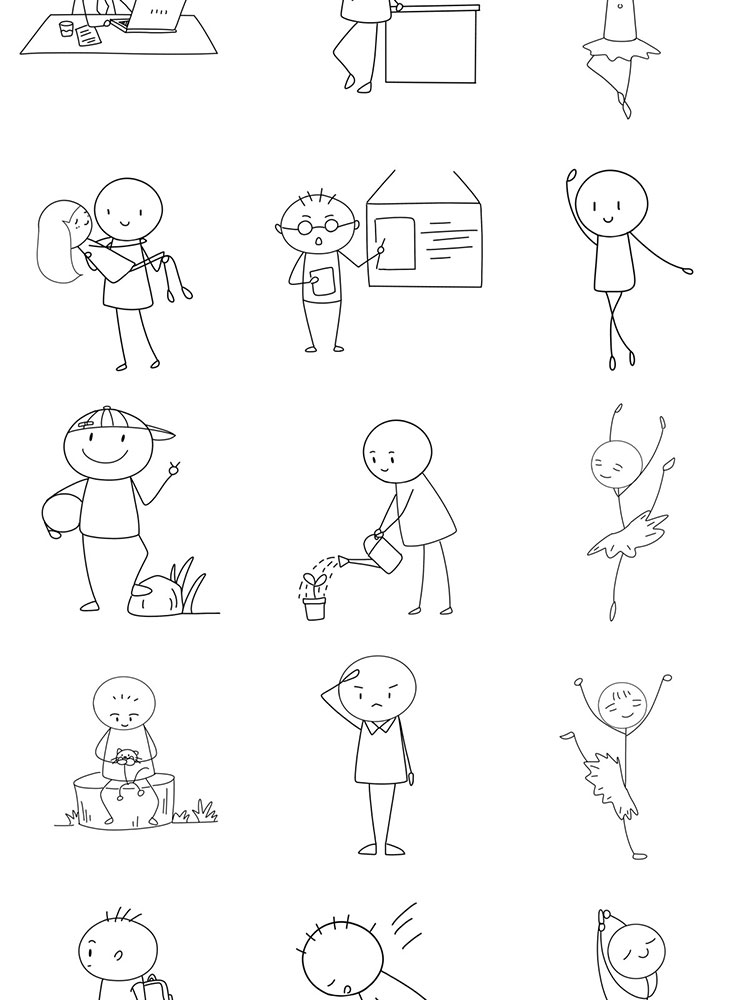 火柴人手绘卡通简约线条线描人物简笔画PNG免抠透明背景设计素材插图2