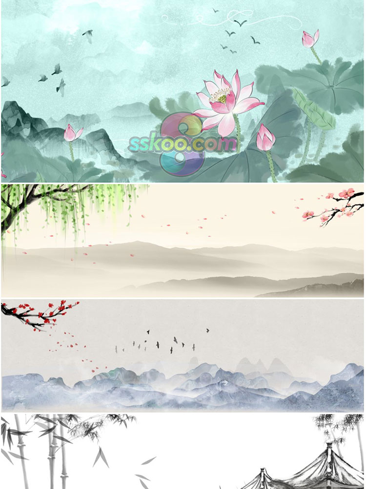 中国风山河意境古风传统元素水墨国画海报背景PSD分层设计素材插图11