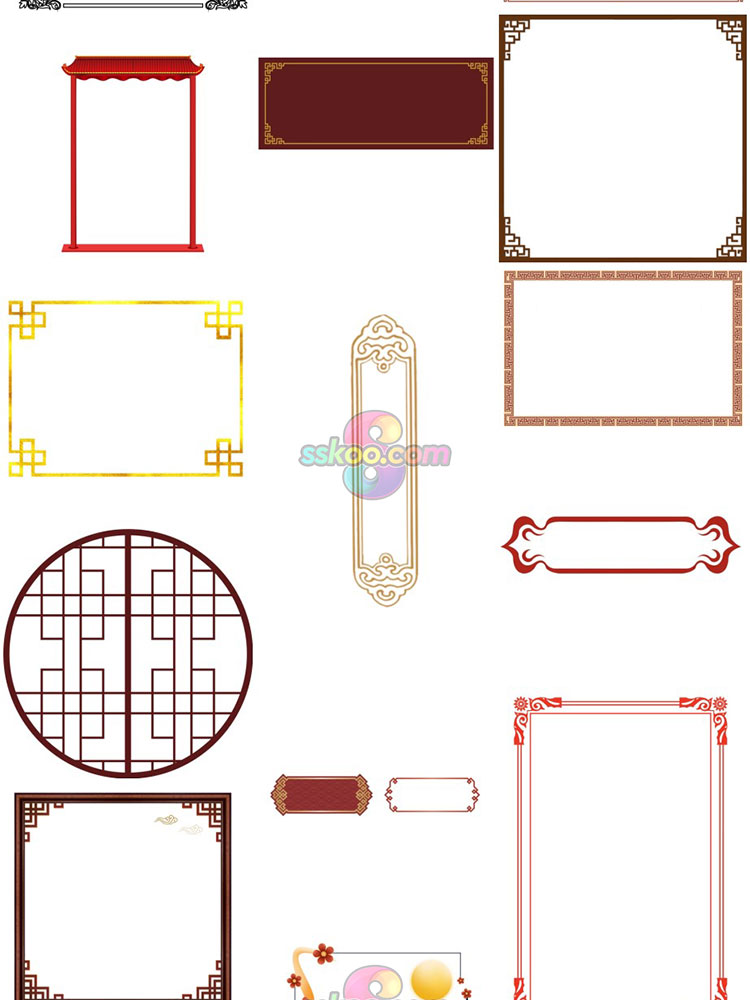 中国风古风古典传统花纹底纹边框相框PNG免抠元素PS平面装饰素材插图10