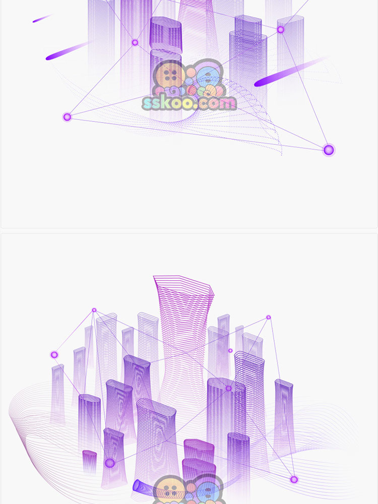 科技城市建筑高楼线条背景图片插画AI矢量PNG免抠平面设计素材插图8
