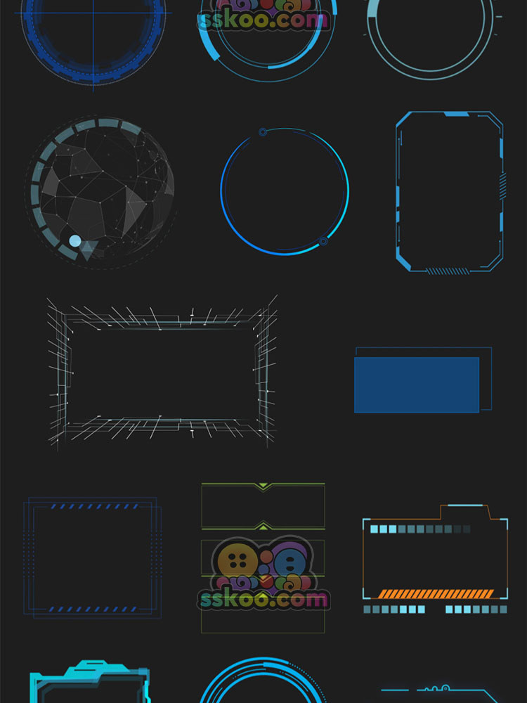 炫酷HUD科幻科技边框蓝色渐变方框科技感png免扣元素组件模板素材插图9