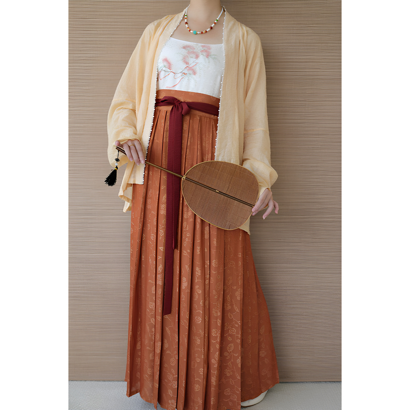 Pleated Skirt with Elastic Waist, Hanfu-Style Half Skirt, Island Silk, Spring/Summer, Improved Chinese Style, Loose Pleats Pleated Skirt with Elastic Waist, Hanfu-Style Half Skirt, Island Silk, Spring/Summer, Improved Chinese Style, Loose Pleats