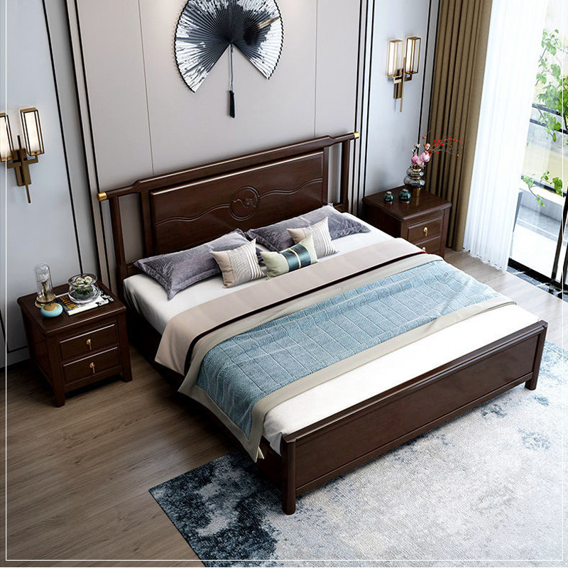 New Chinese solid wood bed Double Jane approximately 1 m 8 frame storage log Carved Bedroom Mortise and Furniture Factory Direct