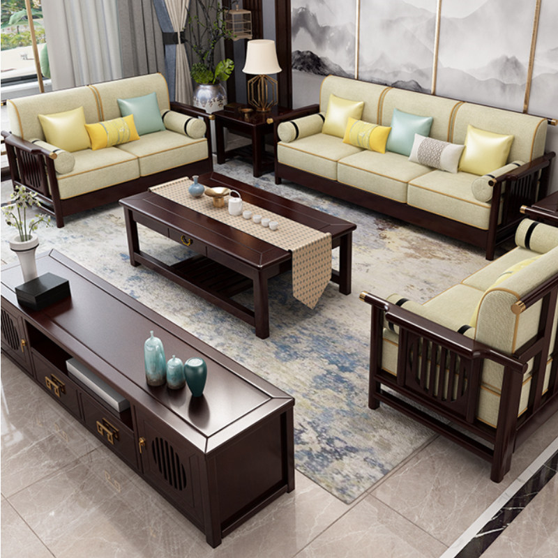 New Chinese Sofa Combination Corner of Guifei Living Room Small Family type trio of modern simplicity All solid wood cloth Art furniture