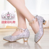 Girls  leather shoes 2021 spring new fashion crystal shoes leather childrens high heels princess shoes baotou performance shoes