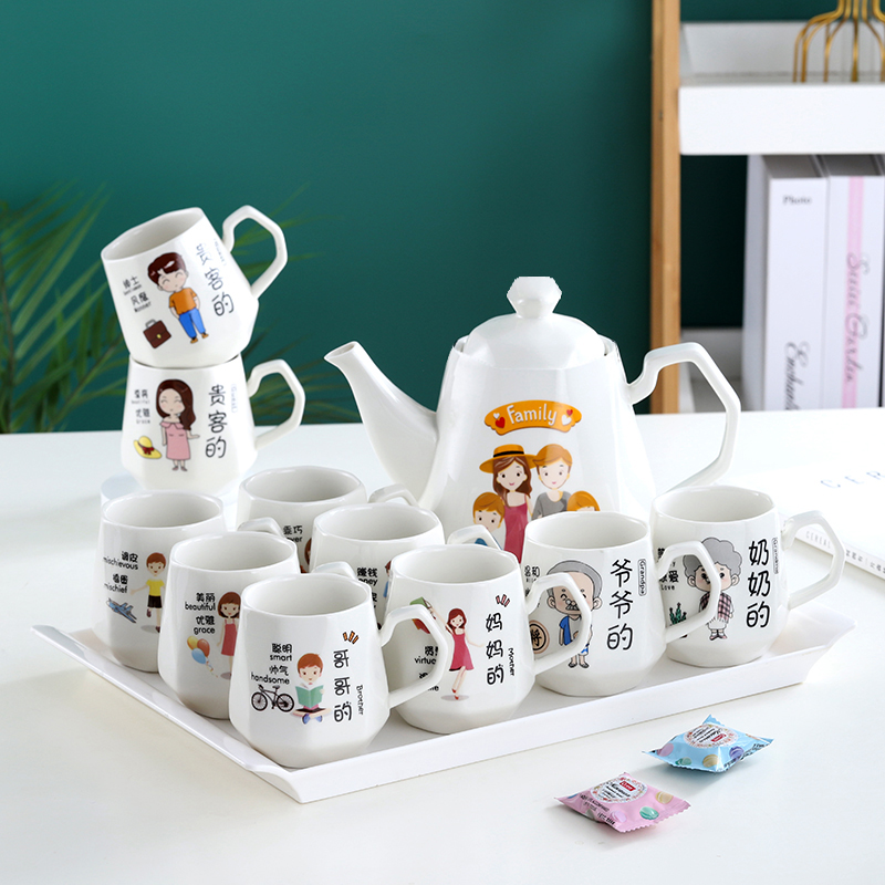 Creative parent-child cup family cup home living room high temperature resistant water cup ceramic set kettle set for each person