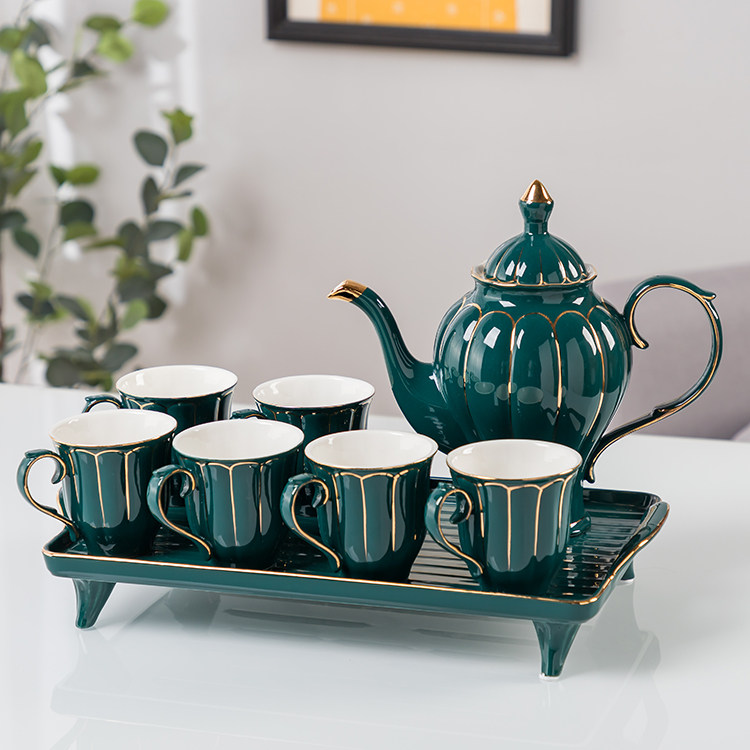 High-end water furniture Ceramic Suit Kettle minimalist home Living room Heat resistant water cup Kettle Suit Cold Kettle Cup Plus Pan