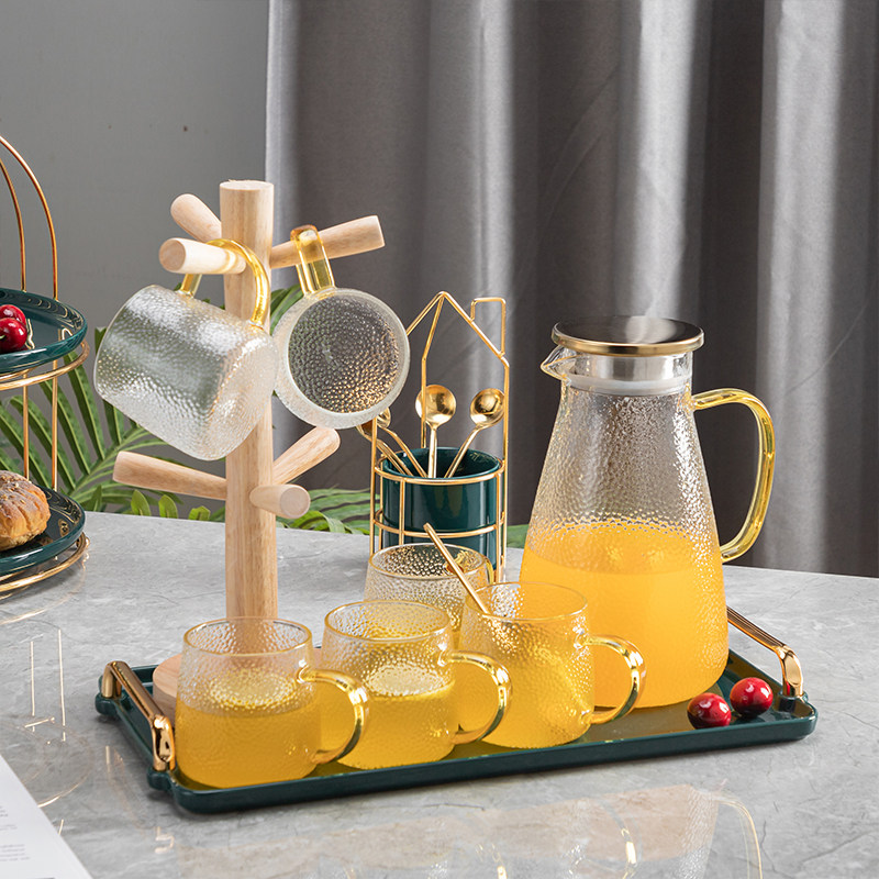 Light luxury modern cold kettle glass kettle set home living room explosion-proof high temperature resistant glass water cup tea set