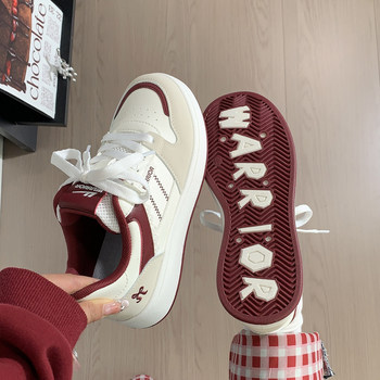 Pull-Back Burgundy Women's Shoes with Fleece Lining, New Autumn and Winter White Sneakers for Women, 2025 Popular Thick-Soled Sneakers, Versatile Style
