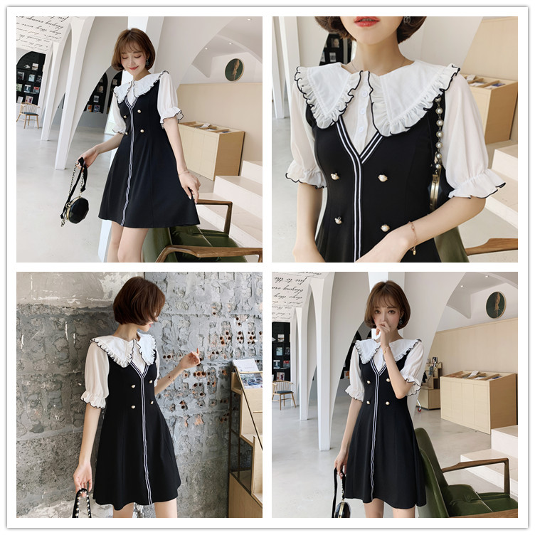 VK旗艦店 韓系娃娃領收腰氣質修身甜美短袖洋裝