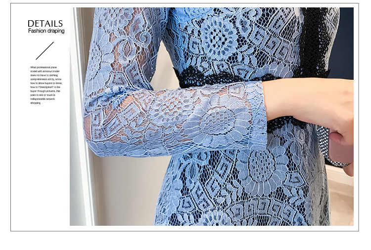 VK旗艦店 韓國風名媛鉤花蕾絲顯瘦氣質長袖洋裝