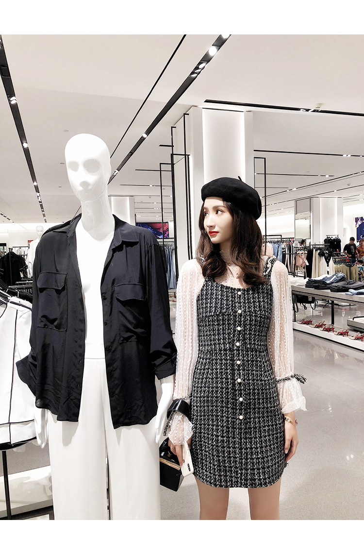 VK旗艦店 韓國風蕾絲燈籠袖小香風呢子套裝長袖裙裝