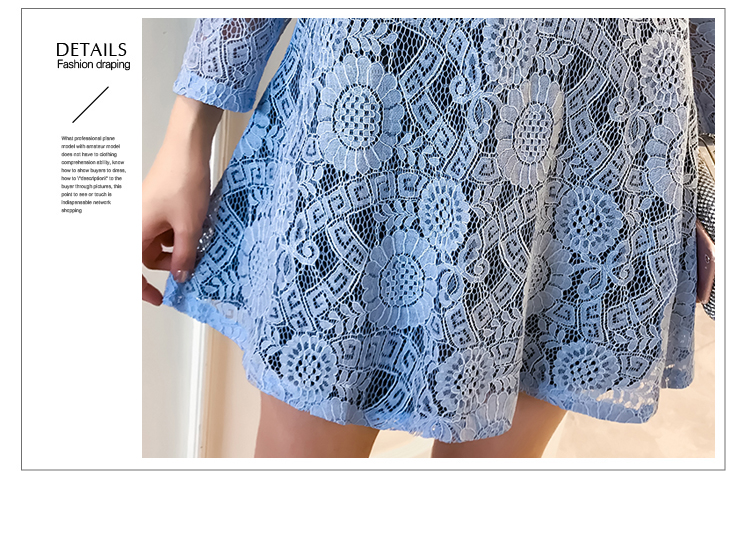 VK旗艦店 韓國風名媛鉤花蕾絲顯瘦氣質長袖洋裝