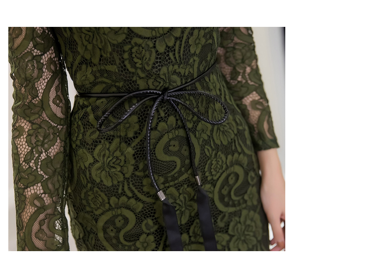 VK旗艦店 韓系顯瘦魚尾蕾絲修身優雅配腰帶長袖洋裝