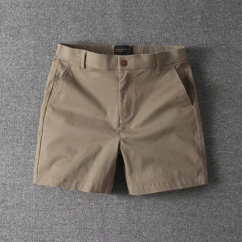 American Casual Pure Cotton Solid Color Three-Quarter Shorts for Men, Summer Thin Slim-Fit Stretch 3/4 Pants, Beach Shorts
