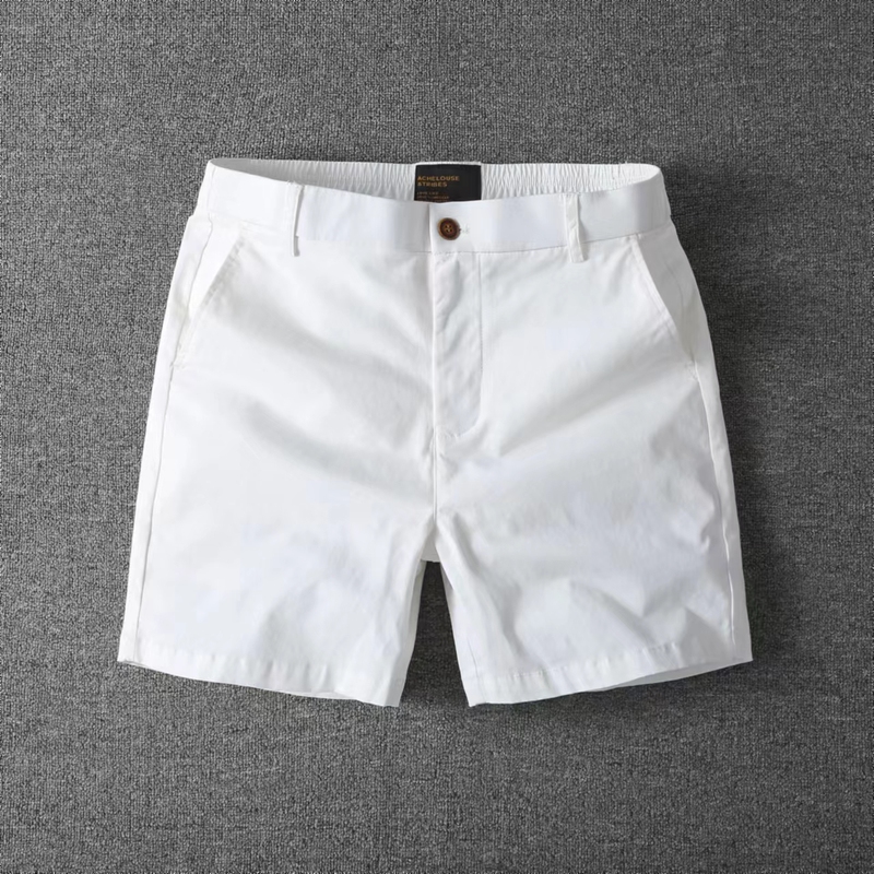 American Casual Pure Cotton Solid Color Three-Quarter Shorts Men's Summer Thin Slim Fit Stretch 3/4 Pants Beach Shorts