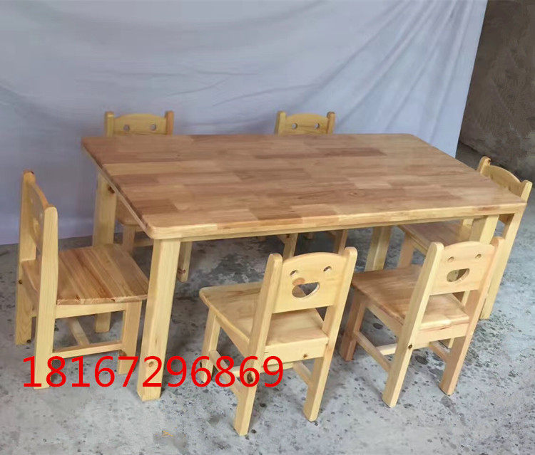Direct sales kindergarten woody six square table children study class table and chairs Zhangzi pine table and chairs high-end solid wood table and chairs