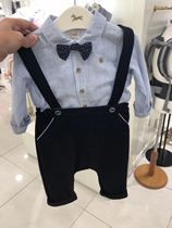 Korean small and medium-sized childrens clothing 21 spring new boy baby gentleman dress bow tie shirt backpack two-piece suit