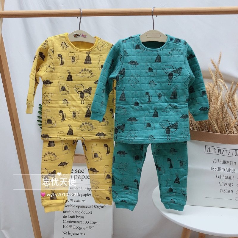 Korean high-end children's clothing 20 winter new men's and women's children's baby air cotton full printing long-sleeved home wear underwear set