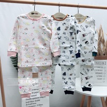 Korean small and medium-sized childrens clothing 20 spring and winter new boys and girls Baby Cotton full printed home clothing suit underwear pajamas