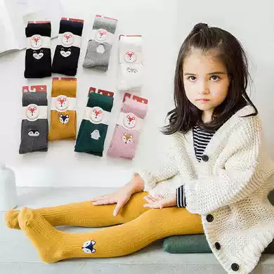 2021 spring new fashion Children's embroidery cartoon pantyhose girls solid color twist pants socks children's clothing pants socks