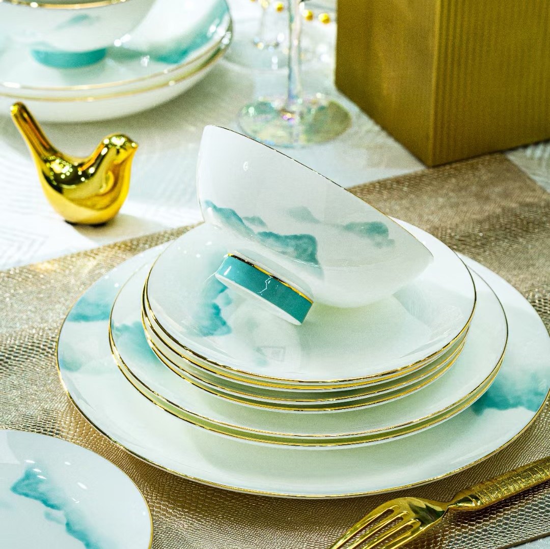 (60 pieces) 2023 New Bowls and Plates High-grade Bone China Jingdezhen Advanced Sense Ceramic Single Bowl and Plate Tableware