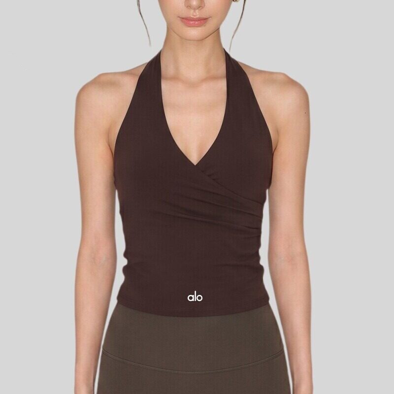 Alo Cross-Halter V-Neck Sleeveless Sports Vest with Chest Pads, Slim Fit, Quick-Dry Yoga Fitness Top Alo Cross-Halter V-Neck Sleeveless Sports Vest with Chest Pads, Slim Fit, Quick-Dry Yoga Fitness Top