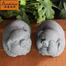 Banderas stone carving ornaments Fu pigs a pair of Zodiac pigs small ornaments desktop office creative stone carving decorations