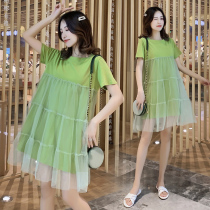 Pregnancy Woman Dress 2022 Female Summer Korean Version Pure Color Round Collar Large Code Loose Short Sleeve Super Fairy in a dress Pregnant Woman Skirt