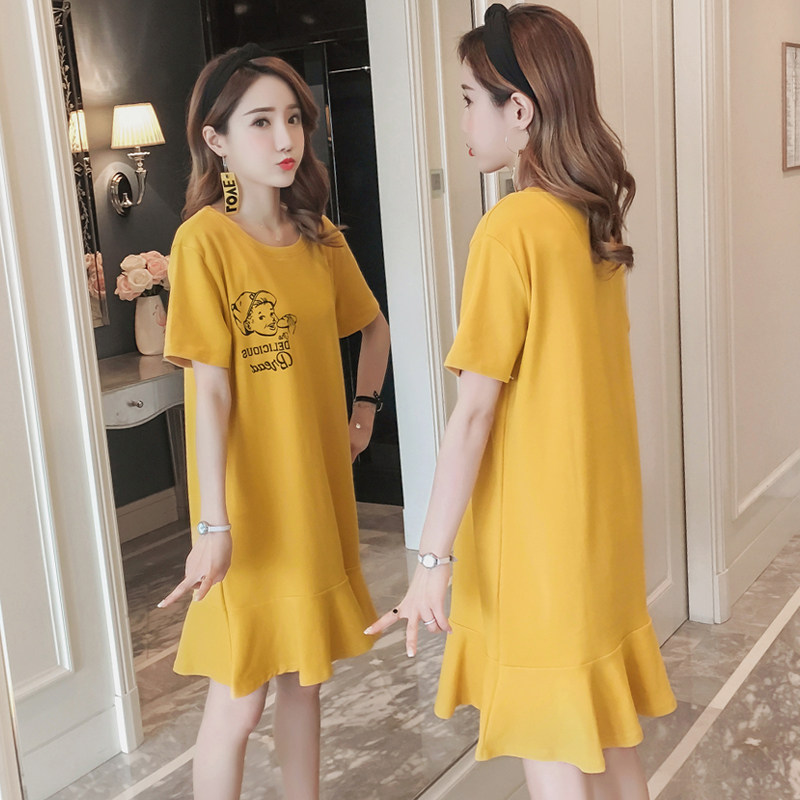 Gestational Maternity Long version Korean version short sleeve T-shirt dress female summer fish tail small A skirt large size dress woman Pregnant Woman Skirt