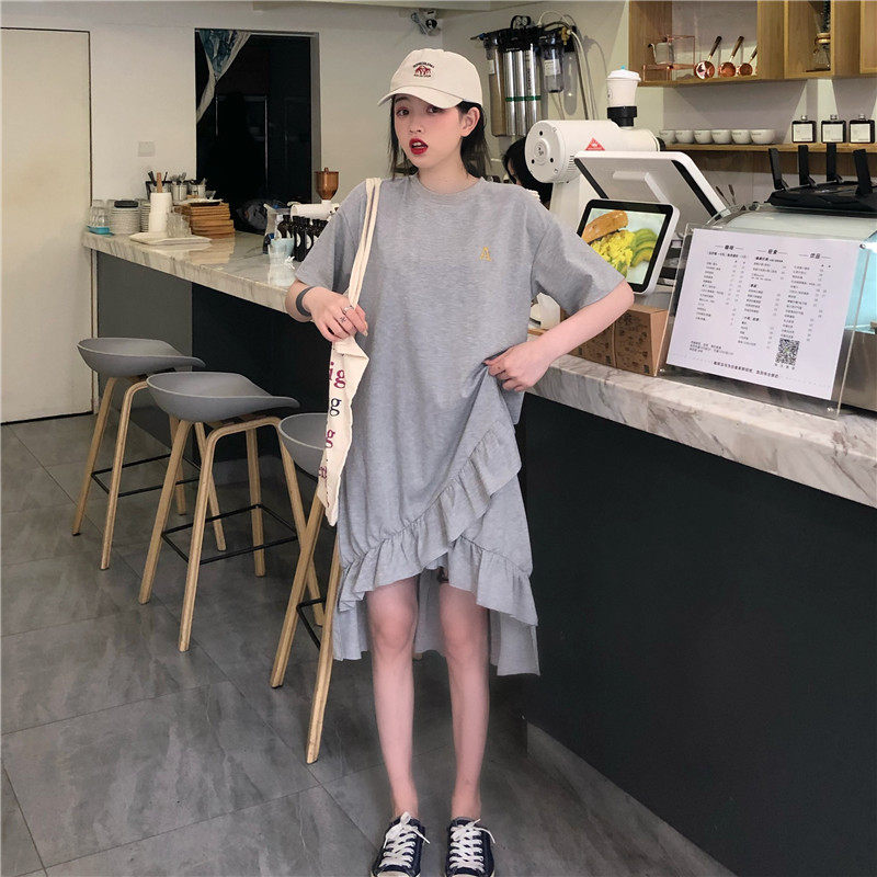 Pregnancy Woman dress 202 female Xia Han version Round collar Large size Loose Long Skirt summer Wonder Woman's Super Wondersen Black Ocean Dress