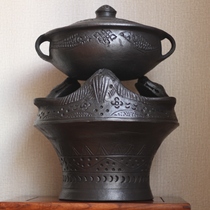Yunnan Diqing Shangri-La Nixi black pottery handmade earthenware pot casserole fire pot stove complete set of intangible cultural heritage firewood