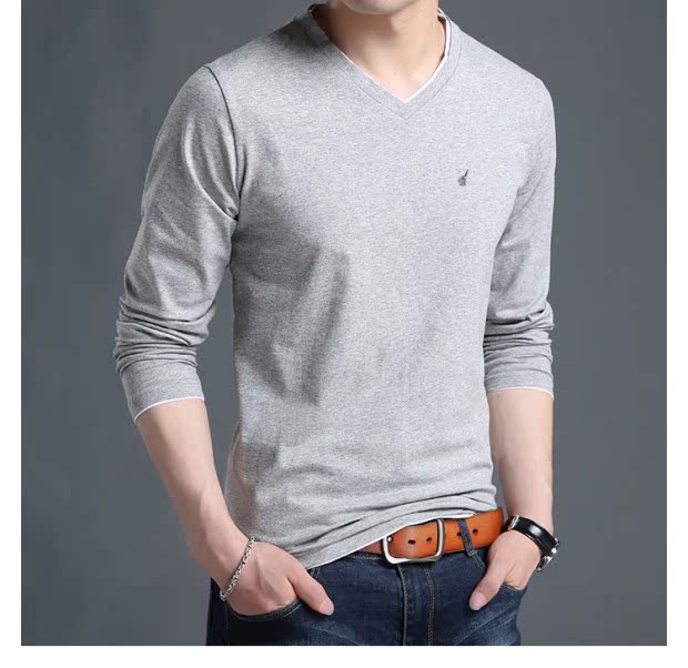 Playboy thu đông cộng với áo thun nhung dài tay trẻ trung đứng cổ áo cotton nam sơ mi mỏng áo phông trắng nam