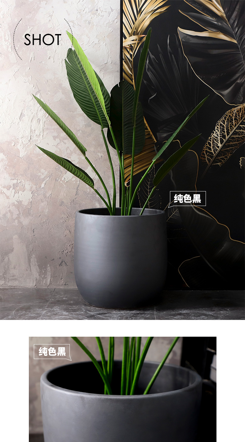 Nordic flowerpot I and contracted vase black ceramic green plant hydroponic POTS of large diameter cylinder indoor plant decoration