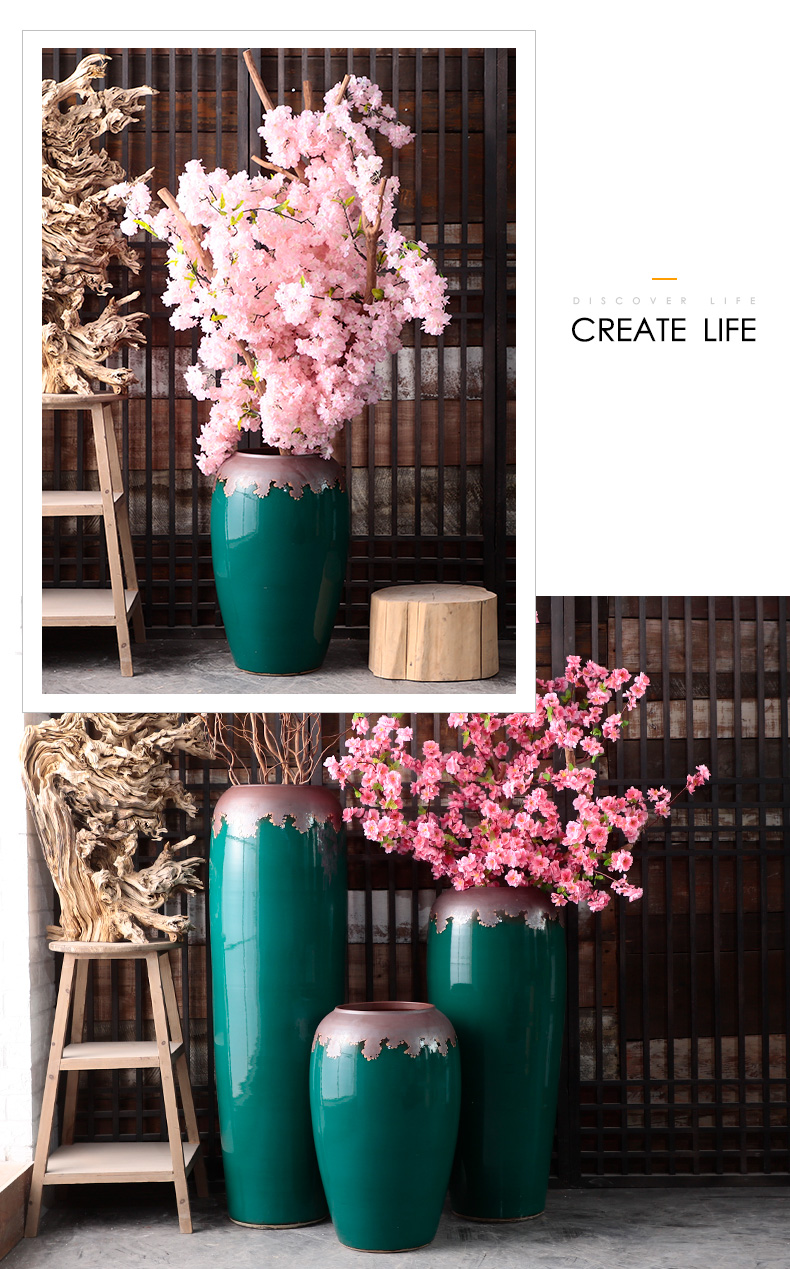 Jingdezhen ceramic big vase light key-2 luxury ground flower arranging place decoration to the hotel villa living room dry flower POTS restoring ancient ways