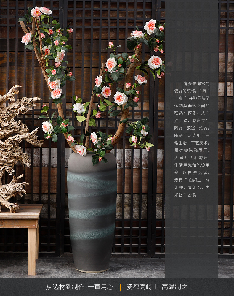 Coarse pottery vase zen landing flowerpot Chinese style restoring ancient ways of modern pottery sitting room adornment is placed large caliber dried flowers