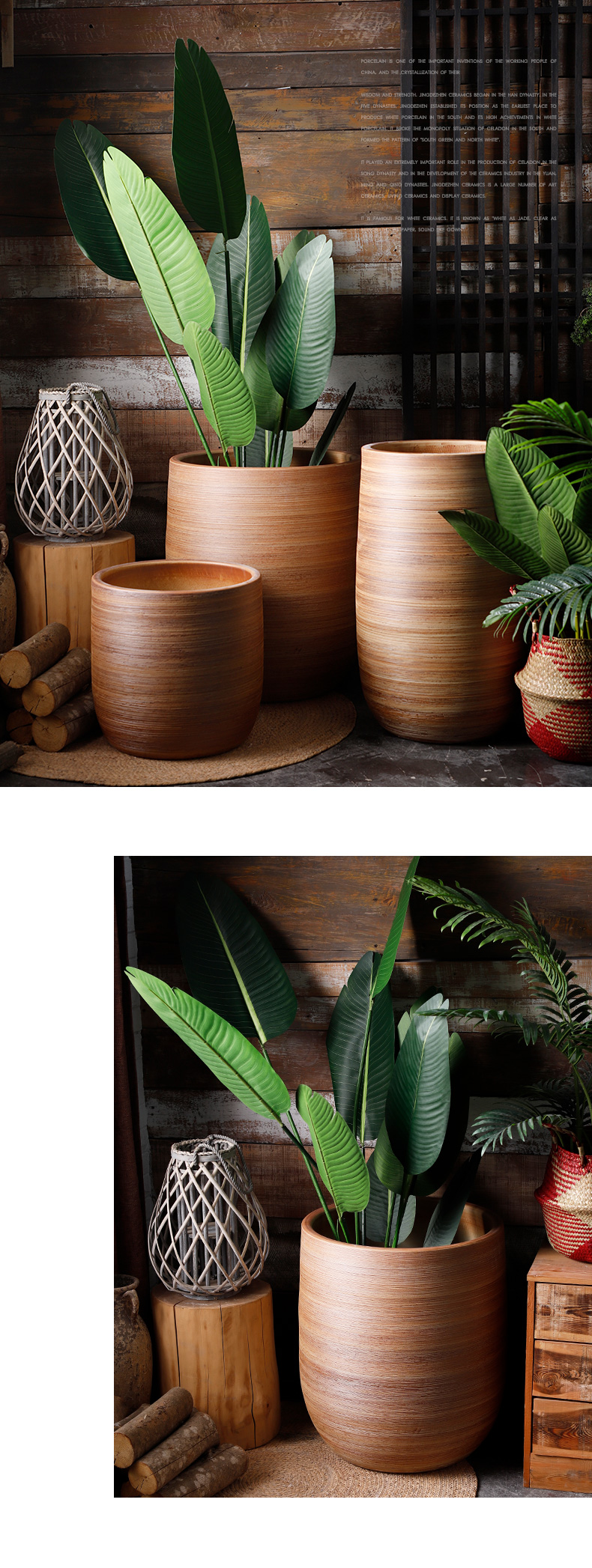 Furnishing articles sitting room big villa garden flowerpot Nordic modern ceramic vase landing of large diameter dried flower simulation flowers