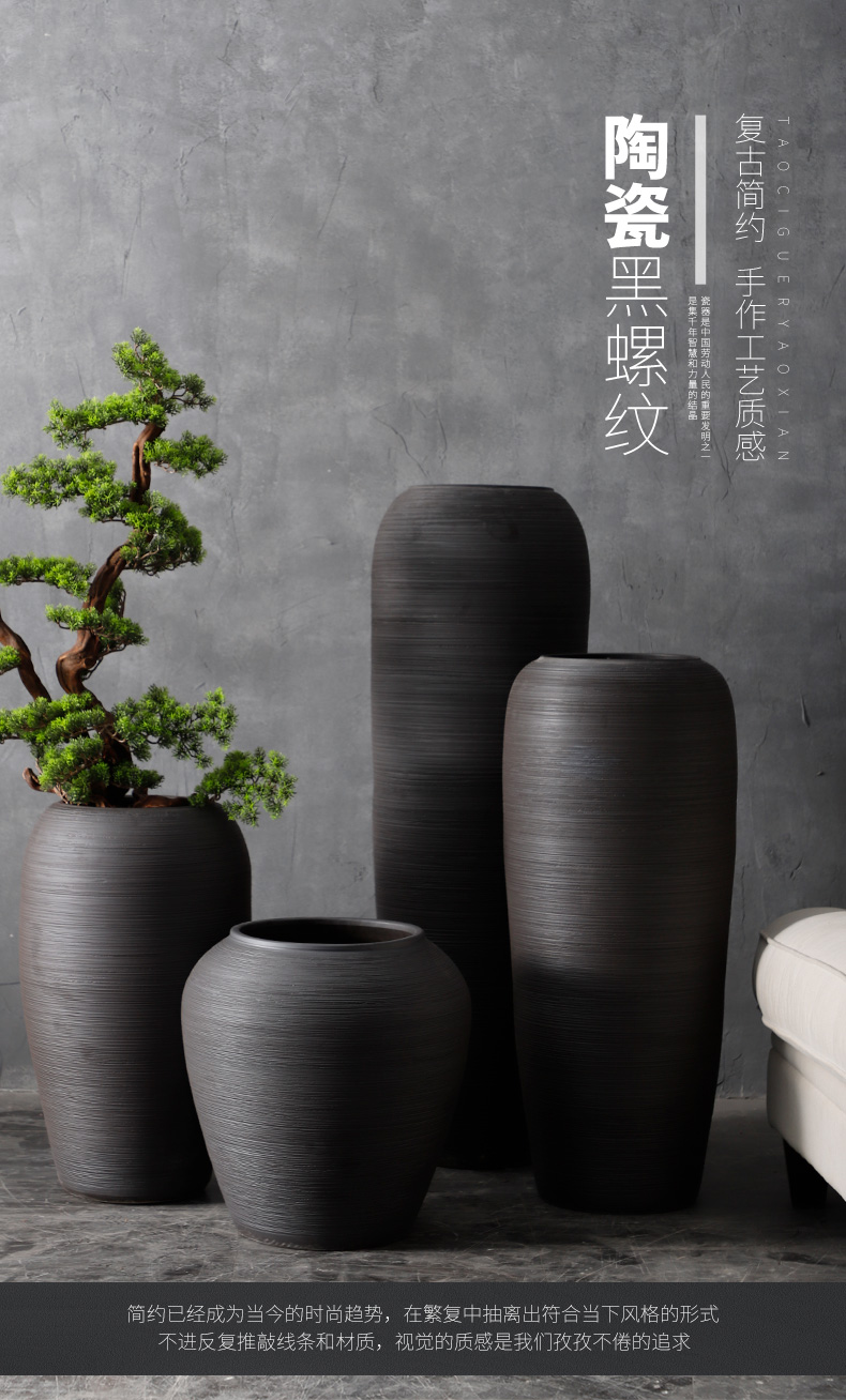 Nordic I and contracted, dried flowers sitting room ground ceramic vase flowerpot zen black pottery decorative furnishing articles arranging flowers