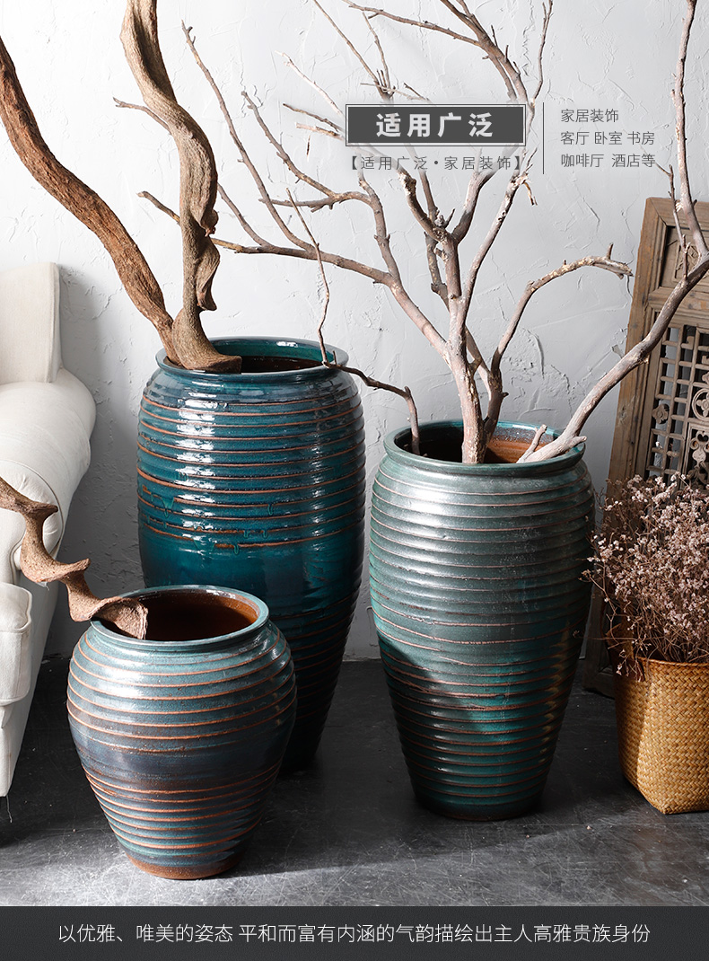 Coarse pottery restoring ancient ways the ground dried flower decoration furnishing articles Chinese bronze sitting room vase screw thread of large diameter zen flowerpot