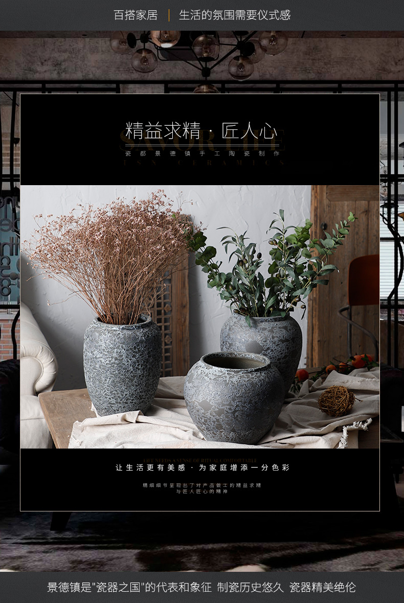 Retro eucalyptus ceramic insert dried flower ceramic vase furnishing articles little sitting room fresh coarse pottery mottled black pottery