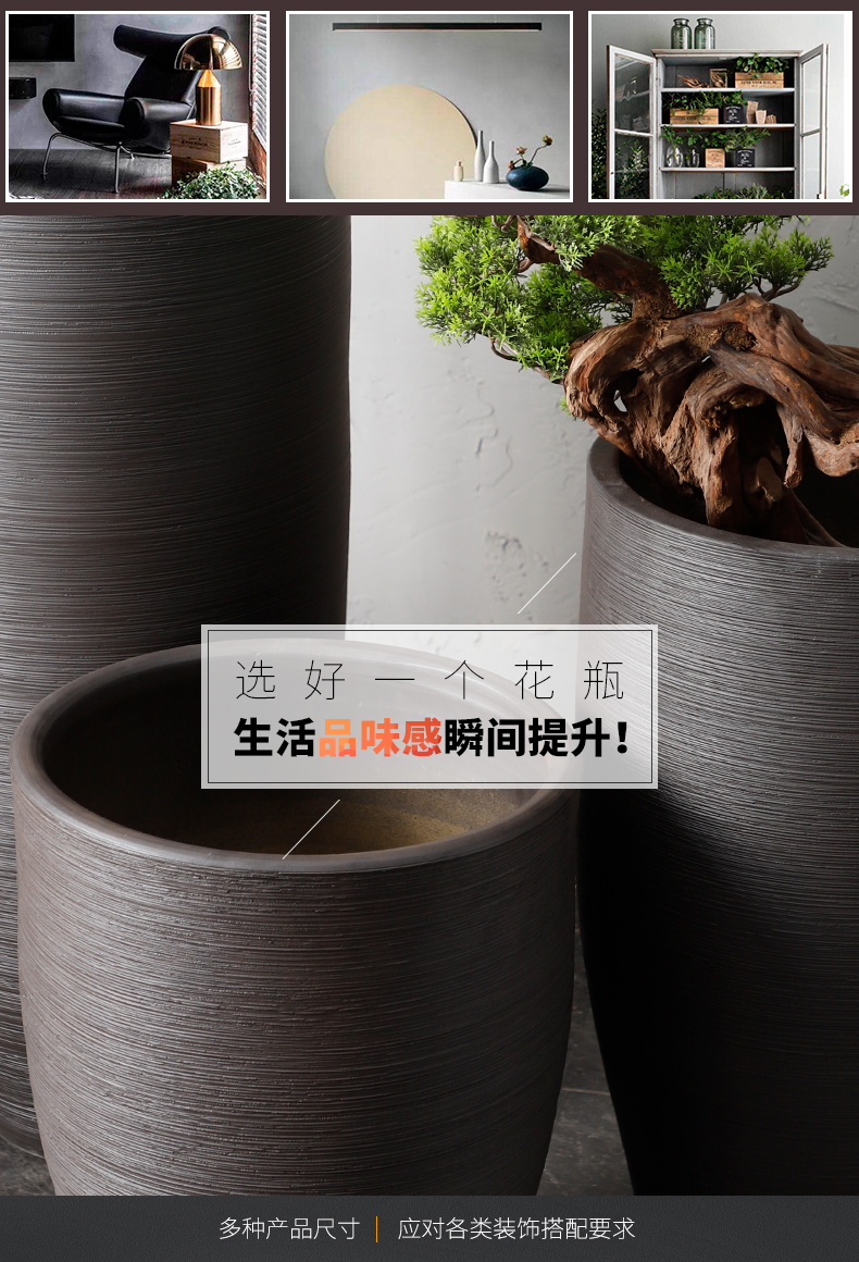 Jingdezhen I and contracted sitting room ground ceramic vase flowerpot pottery aquarium ceramic cylinder black thread flower arranging furnishing articles