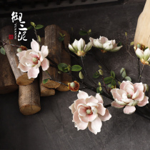 Retro three-headed simulation flower Magnolia realistic feel magnolia branches wedding window door fake tree decoration