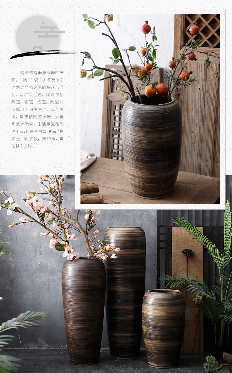 The Big vase landing large rural Chinese style restoring ancient ways is inserted dried flowers line coarse pottery sitting room hotel villa ceramic furnishing articles