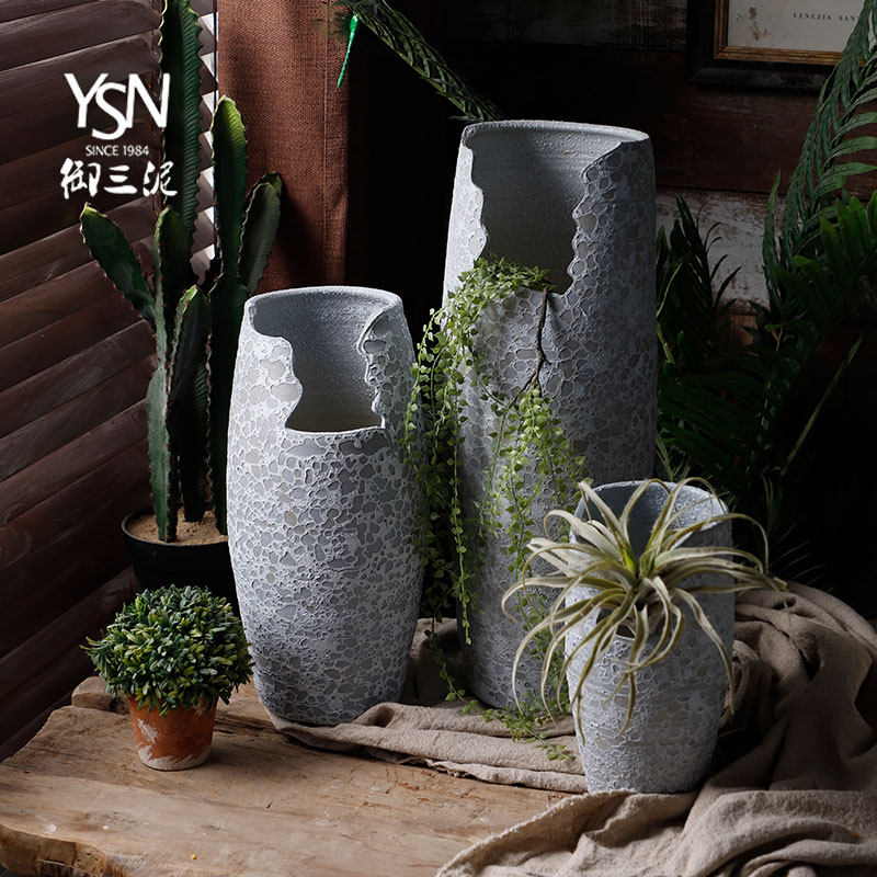 Incision flowerpot gap coarse pottery day cyan retro money plant to heavy ceramic POTS mage old running the potted cultivation