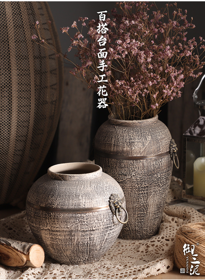 Contracted and I retro ceramic flower pot pottery decorative dried flower vase coarse pottery, fleshy furnishing articles sitting room put flower POTS