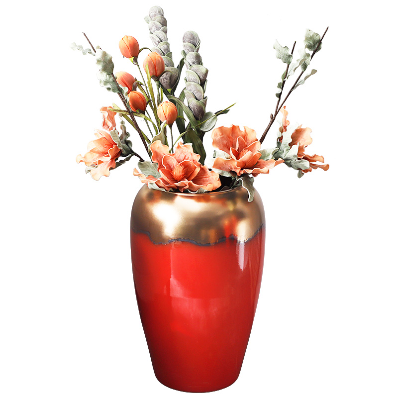 Ceramic vase simulation flower adornment big red wedding festival furnishing articles flower arrangement sitting room ground large porcelain decoration