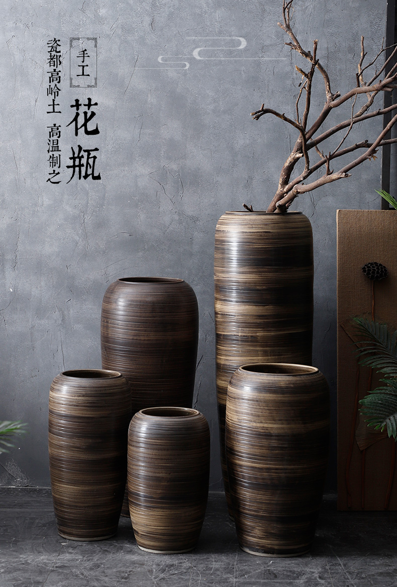 The Big vase landing large rural Chinese style restoring ancient ways is inserted dried flowers line coarse pottery sitting room hotel villa ceramic furnishing articles